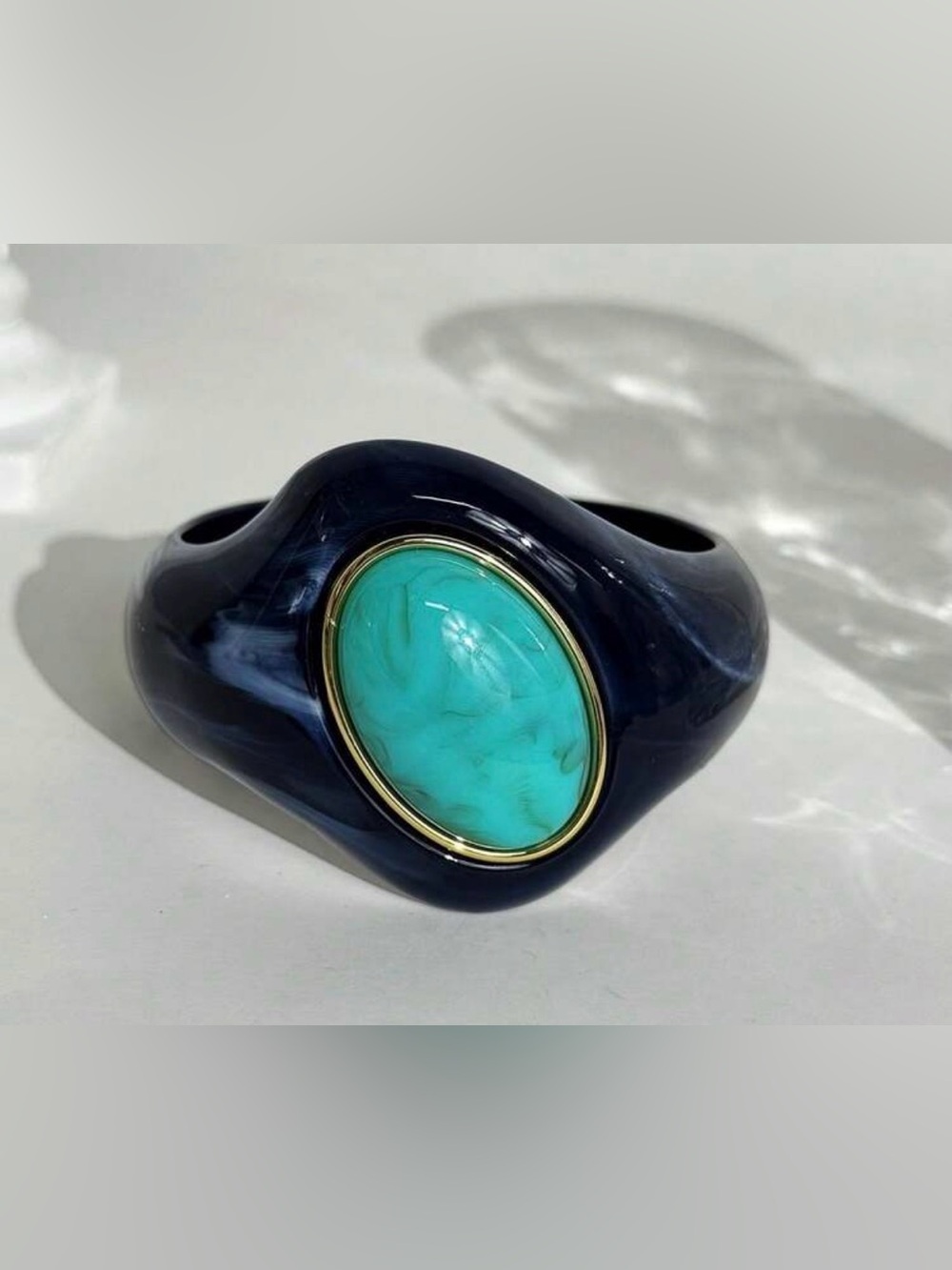 Turquoise Oval Resin Statement Ring - Navy and Turquoise